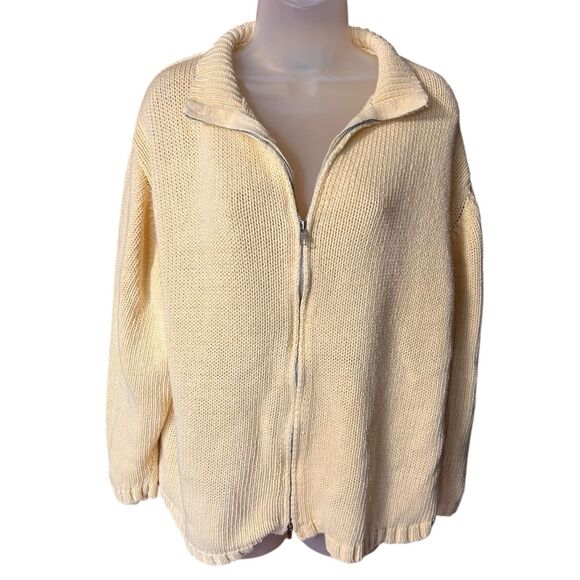 Carolina Colours Vintage 90s Light Yellow Full Zip Cable Knit Sweater Sz 18W - Picture 7 of 8
